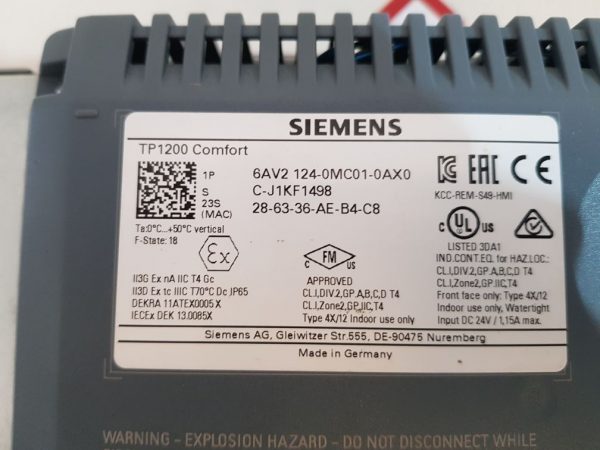 SIEMENS SIMATIC HMI 6AV2 124-0MC01-0AX0 COMFORT PANEL AND ITC