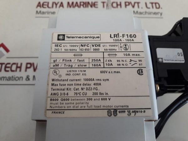 TELEMECANIQUE LR1-F160 THERMAL OVERLOAD RELAY WITH LA7-D0964