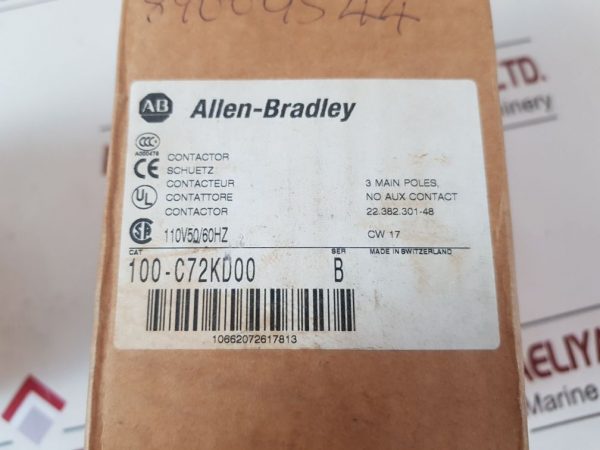 ALLEN-BRADLEY 100-C72*00 3 MAIN POLE CONTACTOR C72 100-C72KD00