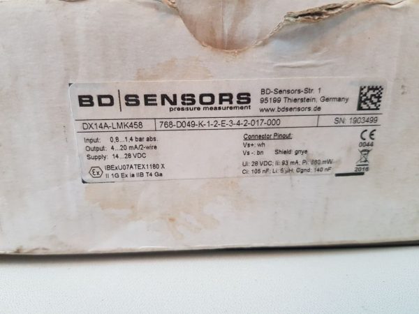 BD SENSORS DX14A-LMK458 PRESSURE TRANSMITTER FOR BALLAST & SERVICE TANKS