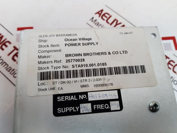 BROWN BROTHERS 165000-0176 POWER SUPPLY