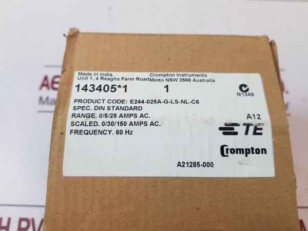 CROMPTON TYCO ELECTRONICS E244-025A-G-LS-NL-C6 AMMETER