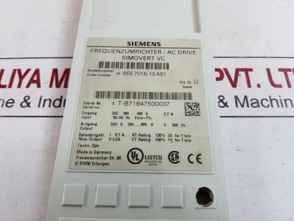 SIEMENS 6SE7016-1EA61 FREQUENCY CONVERTER(ONLY DISPLAY)