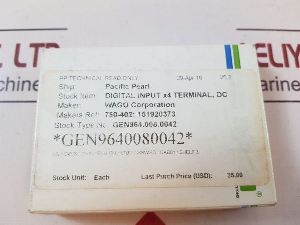 WAGO 753-402 DIGITAL INPUT X4 TERMINAL