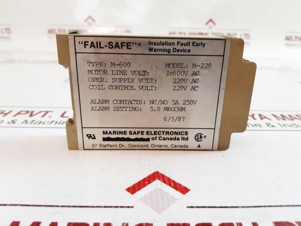 MARINE SAFE ELECTRONICS M-600 INSULATION FAULT DEVICE