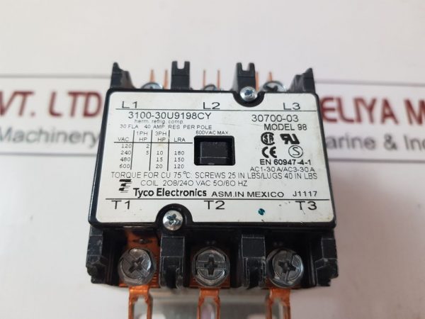 TYCO ELECTRONICS 3100-30U9198CY 3 POLE CONTACTOR COIL 208/240V