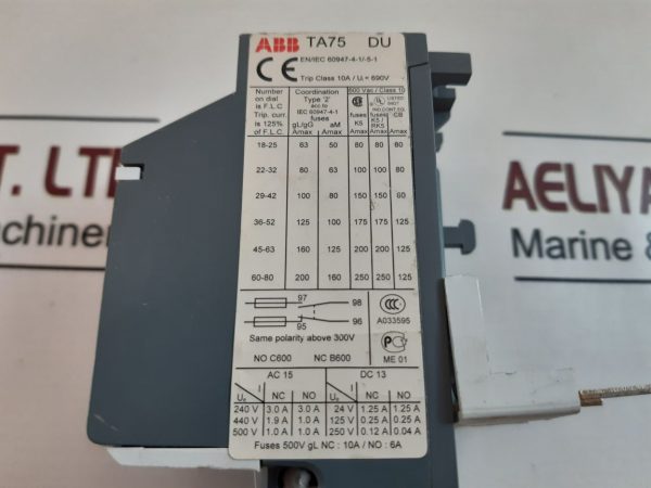 ABB TA75 DU THERMAL OVERLOAD RELAY 600 VAC