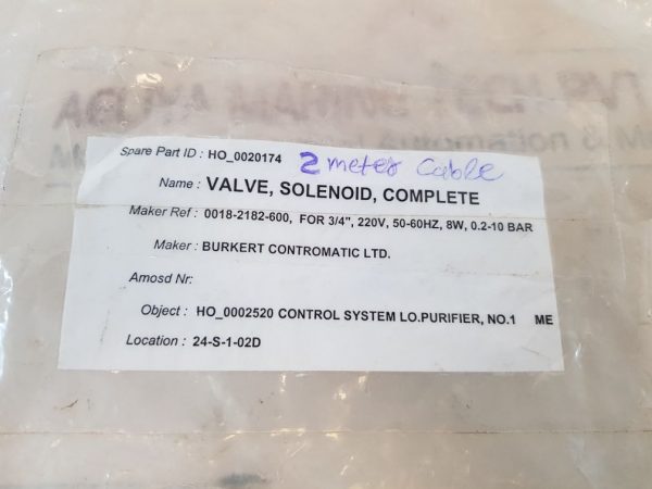 BURKERT CONTROMATIC 0018-2182-600 SOLENOID VALVE 2 METER CABLE