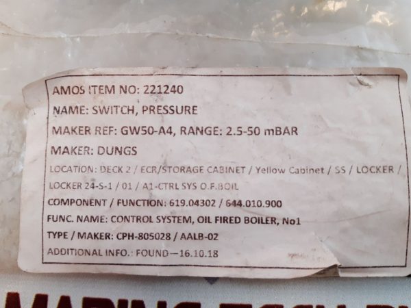DUNGS TECHNIC GW 50 A4 PRESSURE SWITCH
