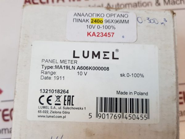 LUMEL MA19 PANEL METER 0 TO 300 M3