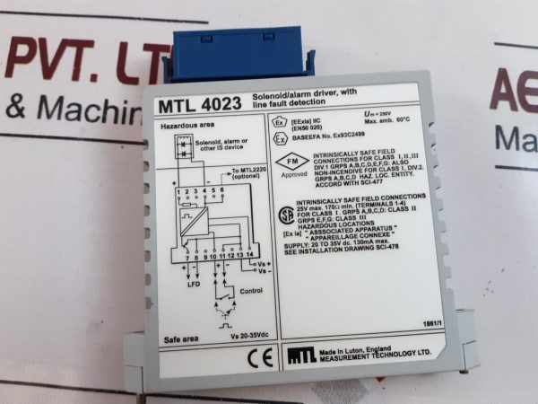 MEASUREMENT TECHNOLOGY MTL4023 SOLENOID ALARM DRIVER 250V