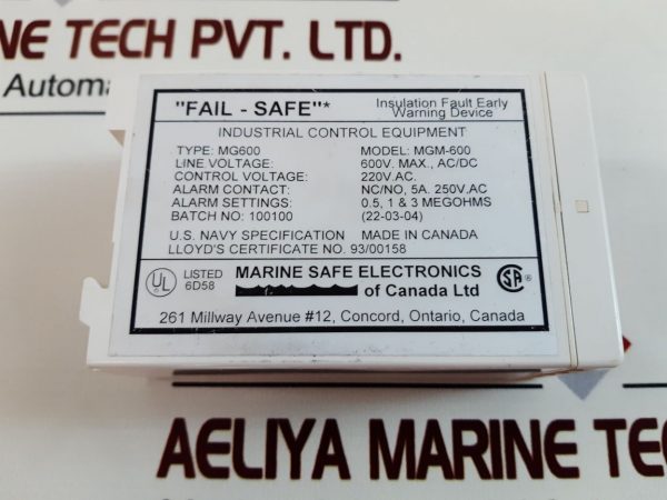 MARINE SAFE ELECTRONICS MG600 INSULATION FAULT DETECTOR 220V