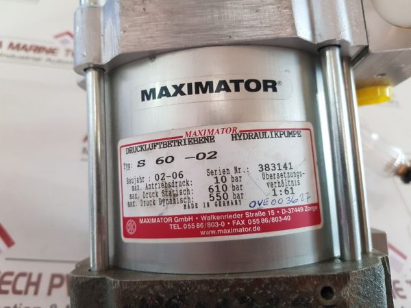 MAXIMATOR S 60-02 PNEUMATIC HYDRAULIC PUMP