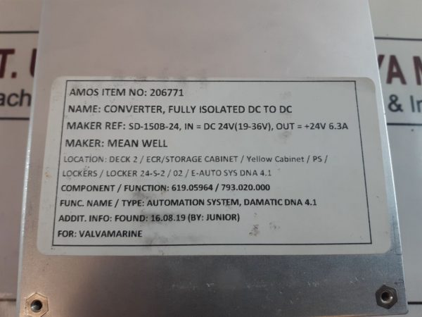 MEAN WELL SD-150B-24 ISOLATED DC/DC CONVERTER 6.3A