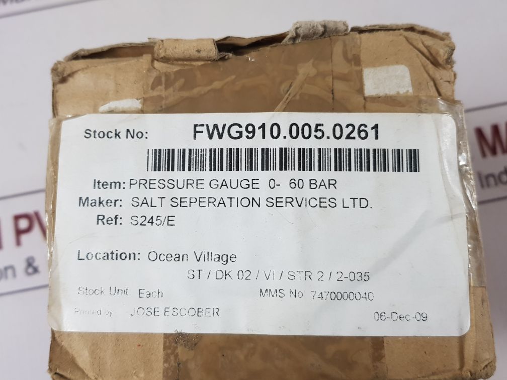 SALT SEPARATION SERVICES 0 TO 100 BAR PRESSURE GAUGE - Image 10