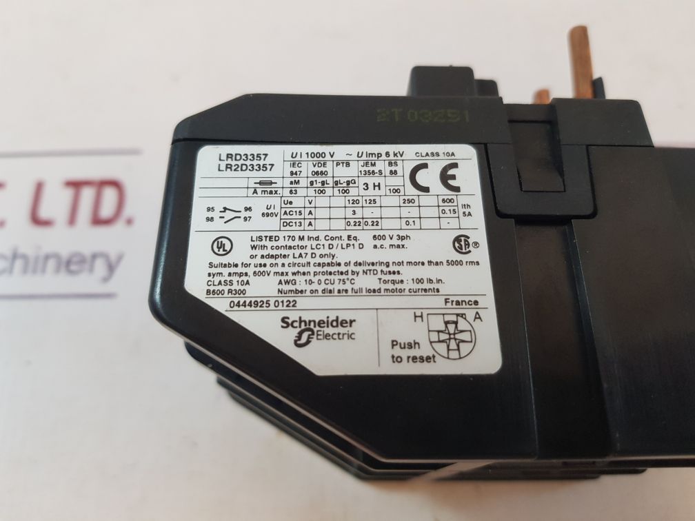 SCHNEIDER ELECTRIC TELEMECANIQUE LRD33 THERMAL OVERLOAD RELAY 10A