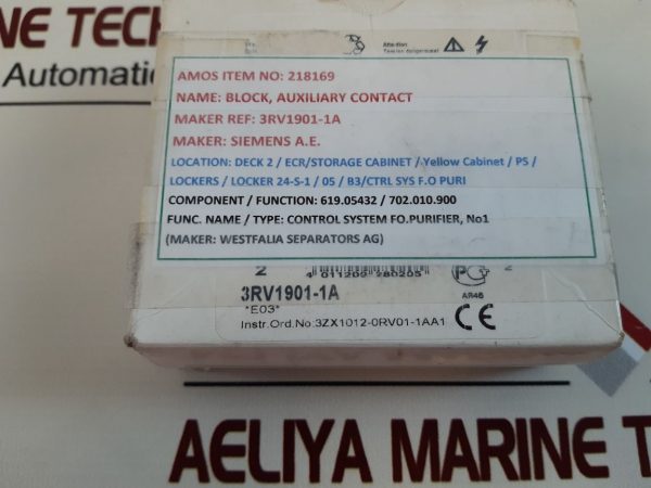 SIEMENS 3RV1901-1A AUXILIARY CONTACT