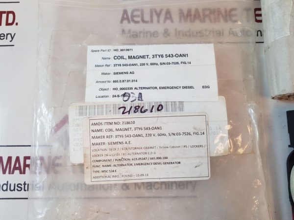 SIEMENS 3TY6 543-0AN1 MAGNETIC COIL
