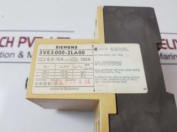 SIEMENS 3VE3 000-2LA00 MOTOR STARTER