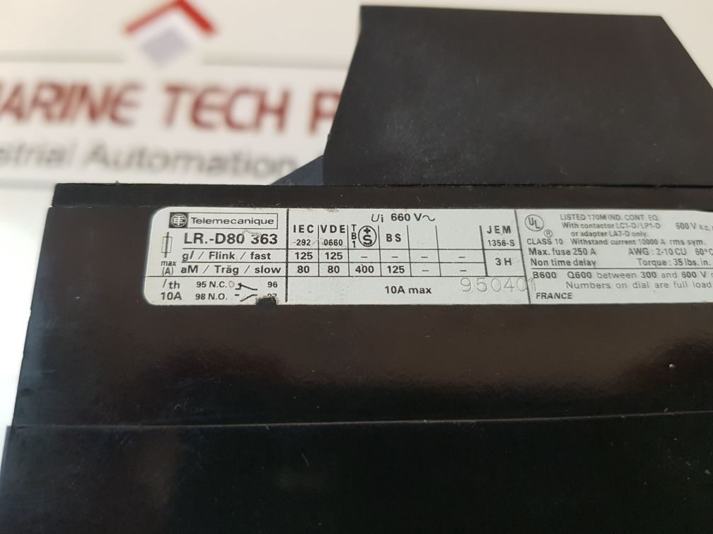 TELEMECANIQUE LR1-D80363 THERMAL OVERLOAD RELAY