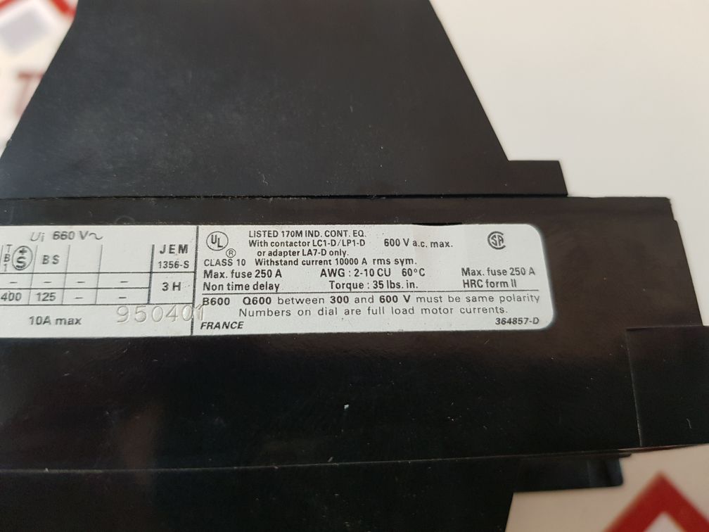 TELEMECANIQUE LR1-D80363 THERMAL OVERLOAD RELAY