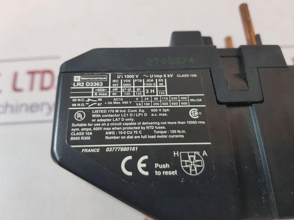 TELEMECANIQUE LR2 D3363 THERMAL OVERLOAD RELAY 10A - Image 11