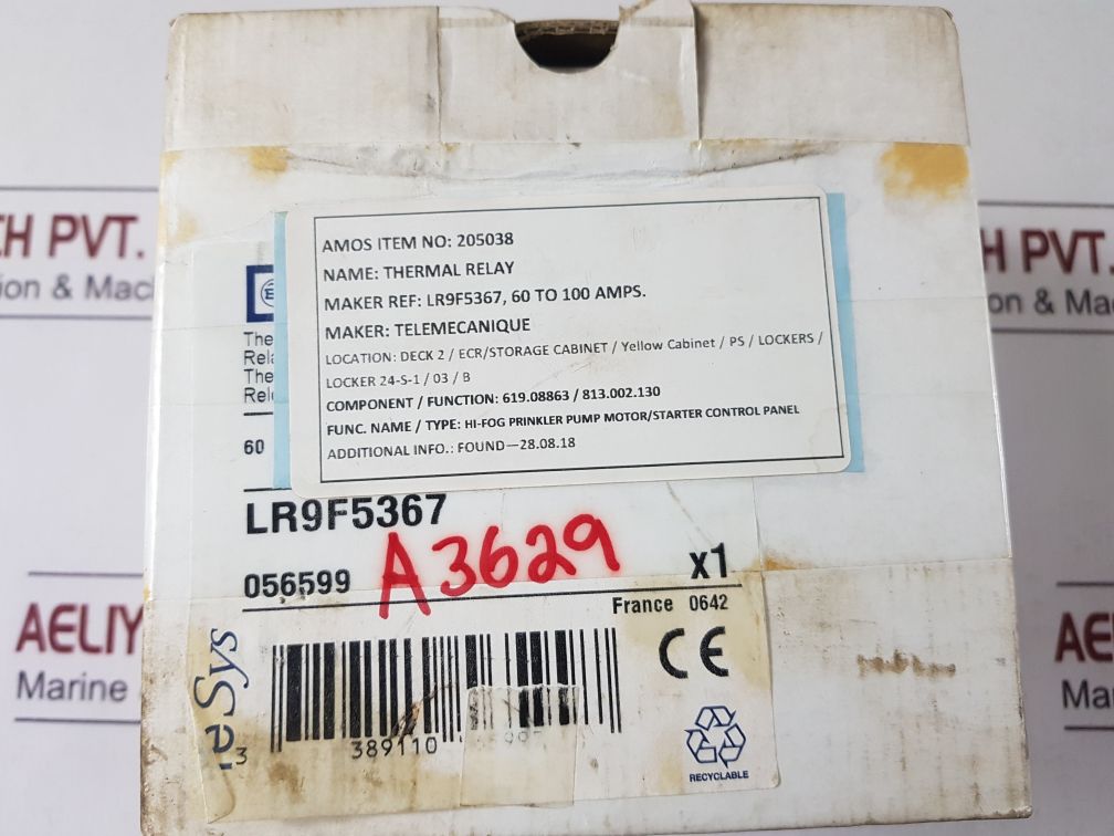 TELEMECANIQUE SCHNEIDER ELECTRIC LR9 F 5367 THERMAL OVERLOAD RELAY