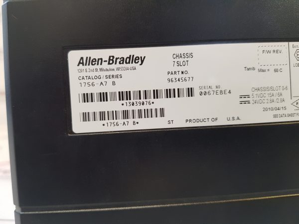 ALLEN-BRADLEY 1756-A7 CHASSIS 7 SLOT RACK MODULE 96345677