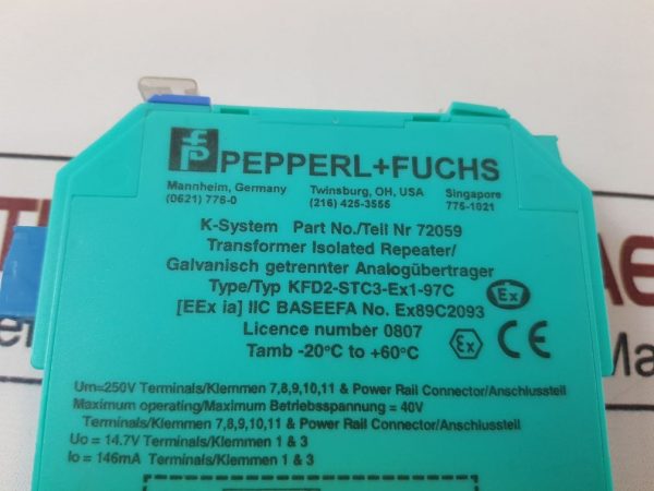 PEPPERL+FUCHS KFD2-STC3-EX1-97C TRANSFORMER ISOLATED REPEATER