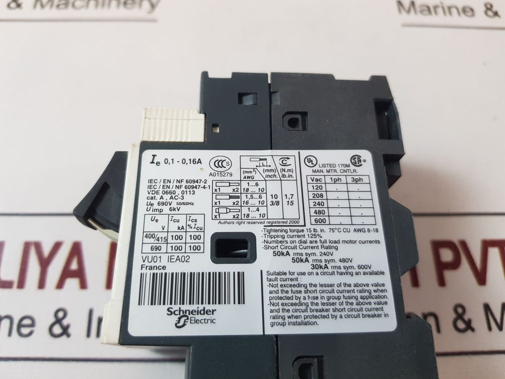 TELEMECANIQUE SCHNEIDER ELECTRIC GV2ME01/0.1-0.16A MOTOR CIRCUIT ...