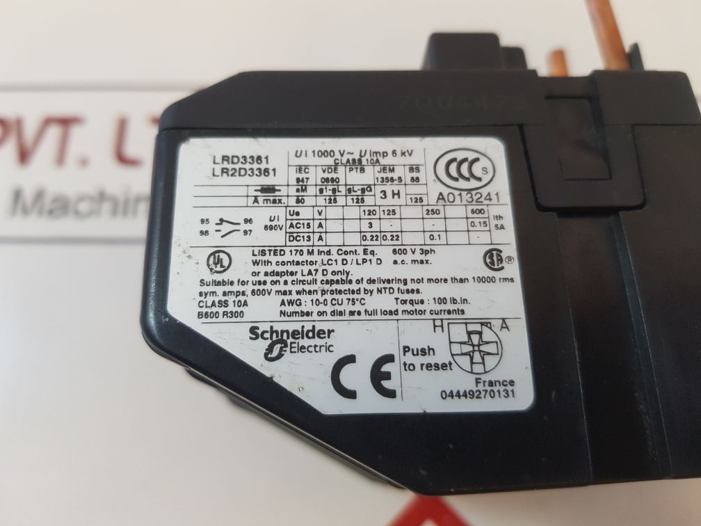TELEMECANIQUE SCHNEIDER ELECTRIC LR2D3361 THERMAL OVERLOAD RELAY