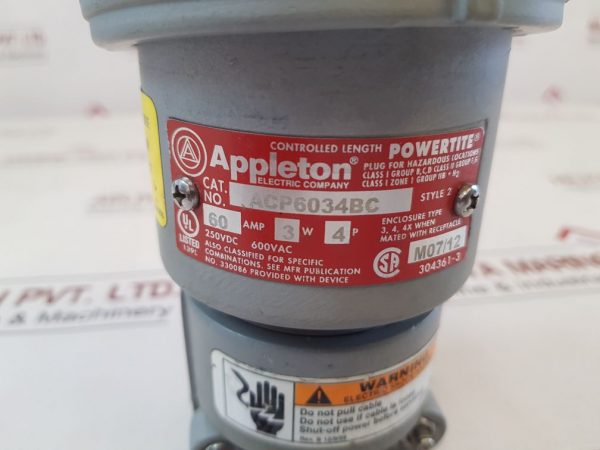 Appleton Acp6034bc Powertite Clamping Ring Plug 600vac