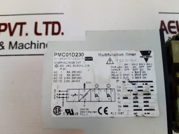 CARLO GAVAZZI PMC01D230 MULTIFUNCTION TIMER RELAY WITH BASE IP20