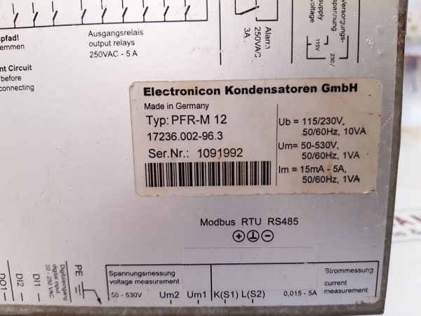 Electronicon Pfr-m 12 Power Factor Control Relay