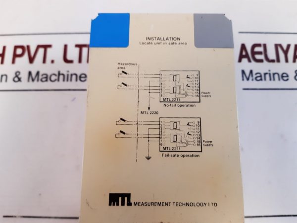 MEASUREMENT TECHNOLOGY MTL 2211 2-CHANNEL IS-INPUT SWITCH OPERATED RELAY