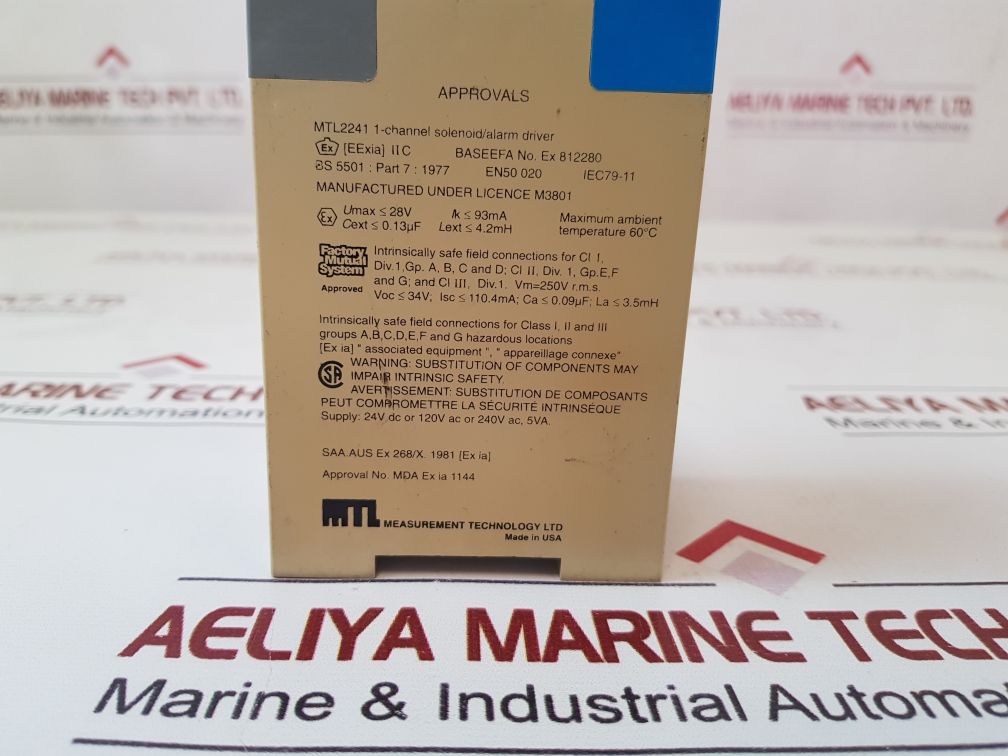 Measurement Technology Mtl 2241 1-channel Solenoid Alarm Driver Module