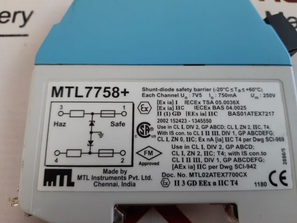 MTL INSTRUMENTS MTL7758+ SHUNT-DIODE SAFETY BARRIER