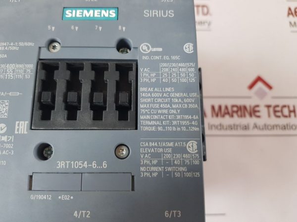Siemens Sirius 3rt1054-6…6 Contactor