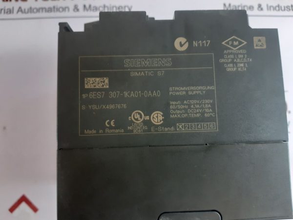 Siemens Simatic S7 6es7 307-1ka01-0aa0 Power Supply