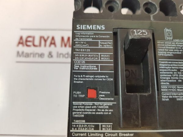 Siemens Ced63b125 3 Pole Circuit Breaker