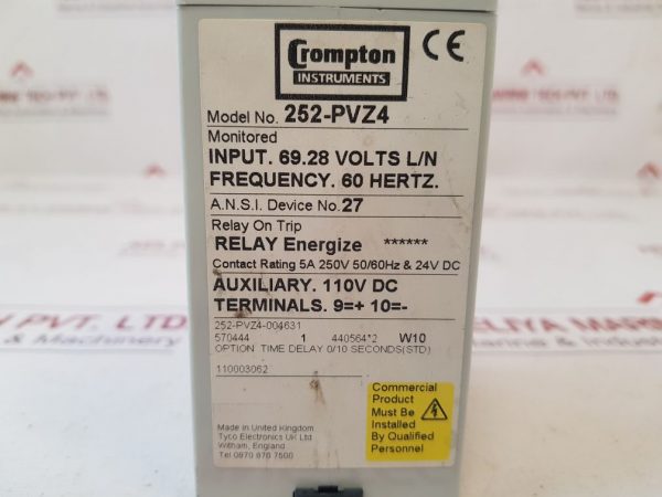 Crompton Tyco Electronics 252-pvz4 Protector Relay On Trip 110vdc