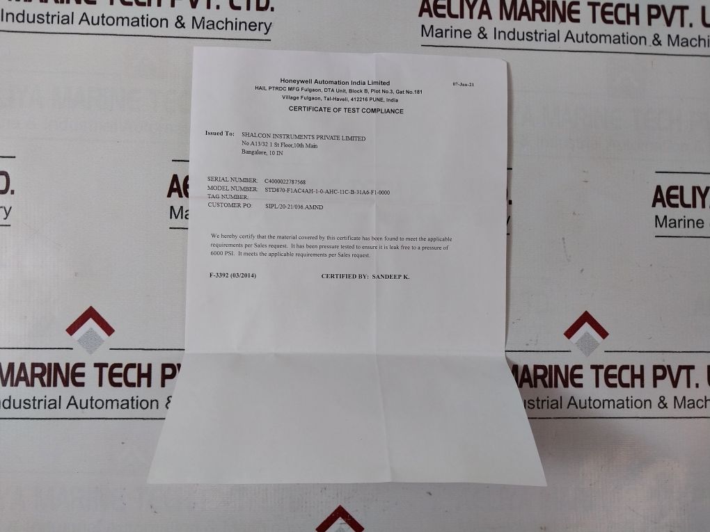 Honeywell Std870-f1ac4ah-1-0-ahc-11c-b-31a6-f1-0000 Smartline Pressure Transmitter - Image 28