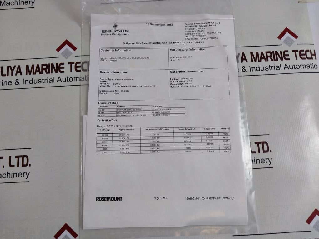 Rosemount 3051s2cd3a2e12a1bb4d1d2e7m5p1q4qtt1 Pressure Transmitter - Image 34