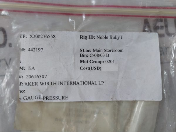 WIKA AKER WIRTH 0-16 BAR PRESSURE GAUGE