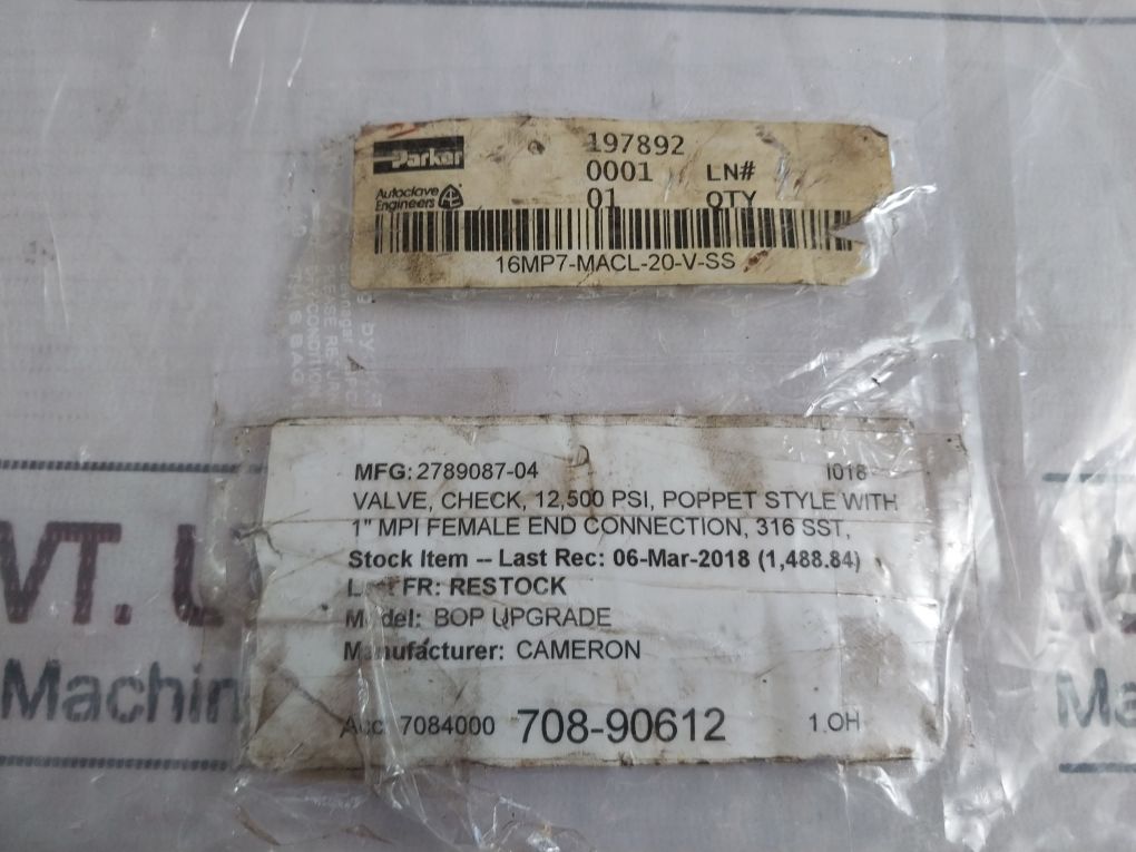 Parker Autoclave Cameron 101f-6386 Check Valve - Aeliya Marine