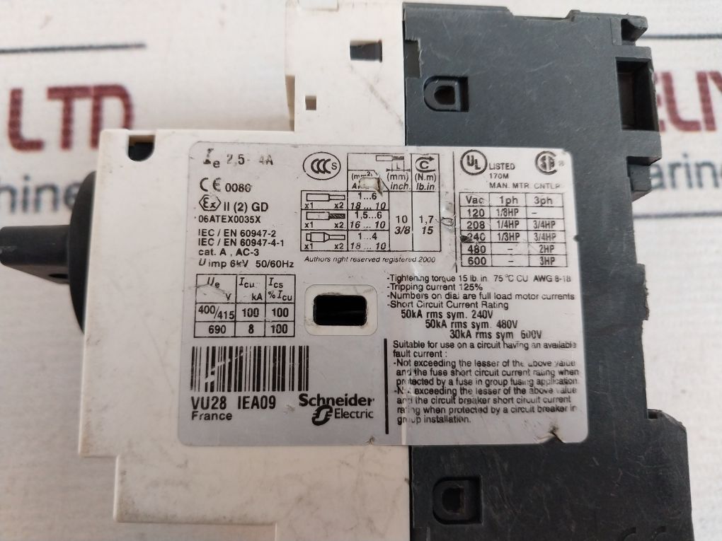 Telemecanique Schneider Electric Gv2-p08/2.5-4a Motor Circuit Breaker - Image 8