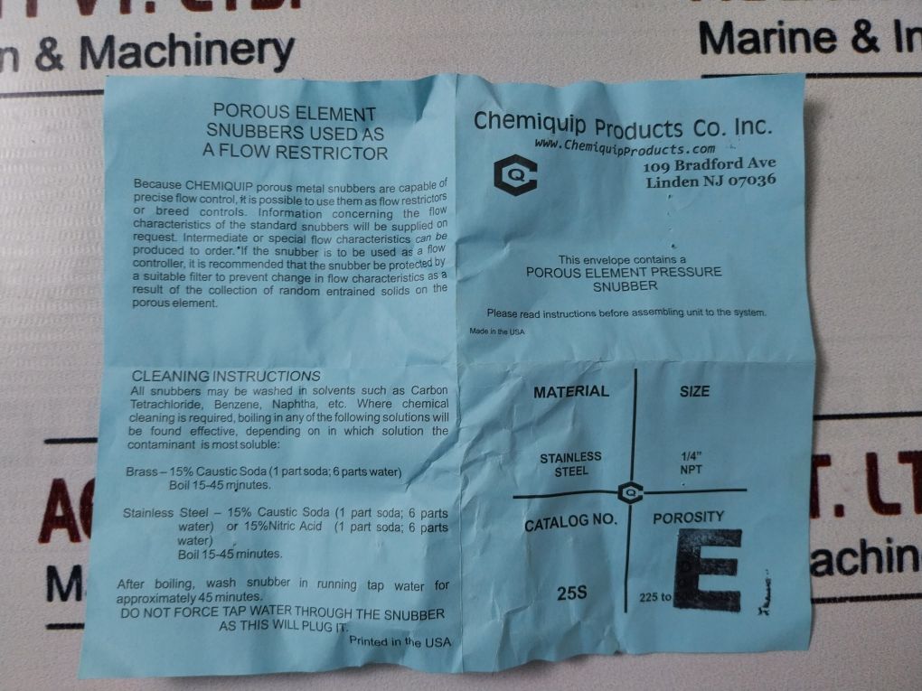 Chemiquip 25s-e Porous Element Pressure Snubber - Image 13