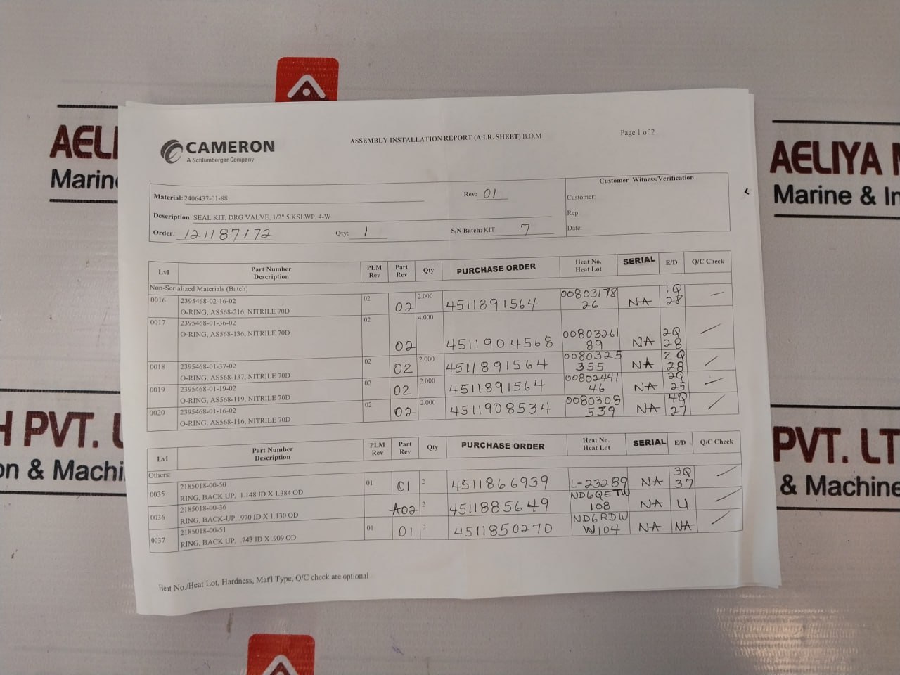 Cameron 2406437-01-99 Seal Valve Repair Kit - Image 24