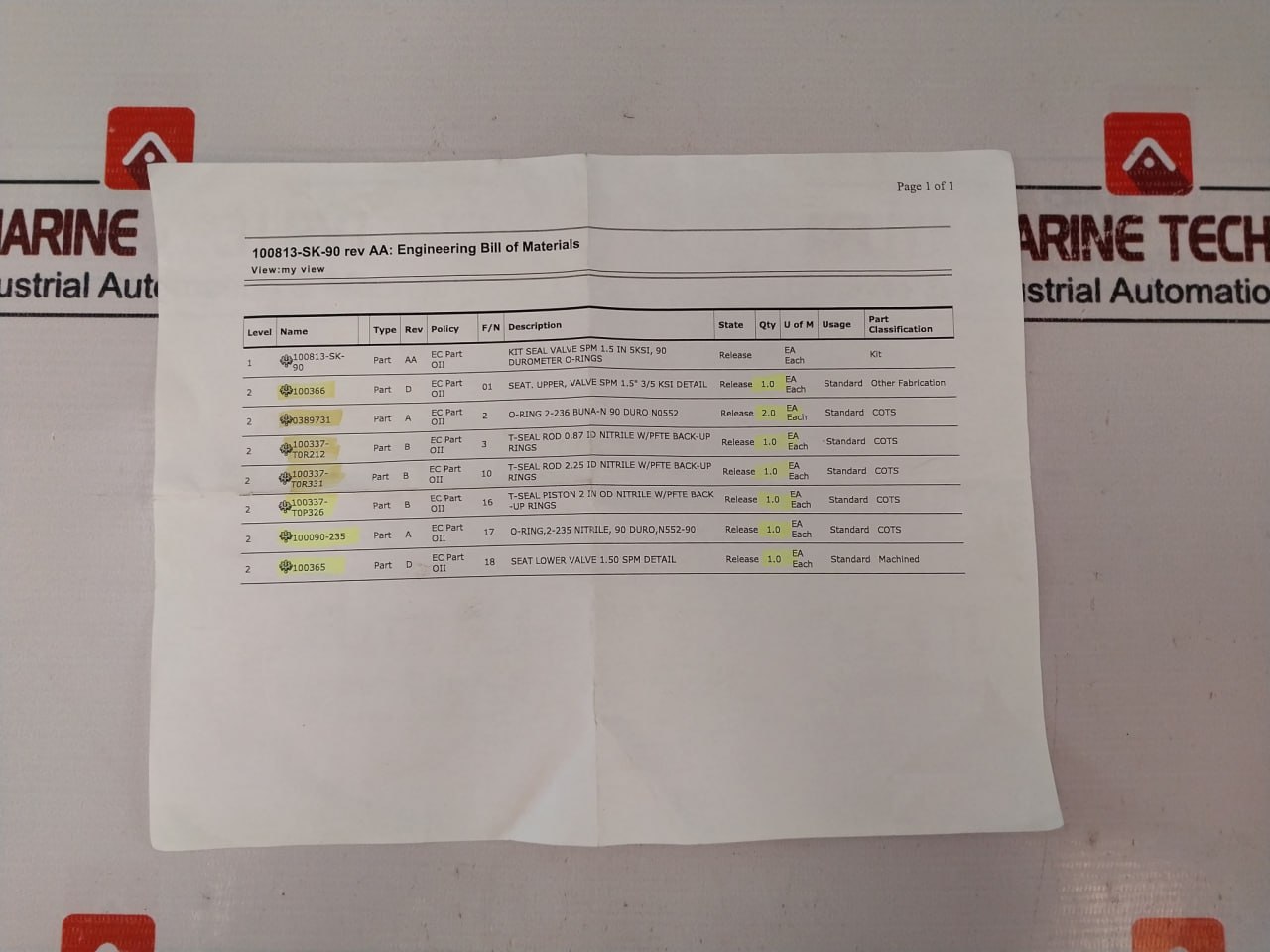 Oceaneering 100813-sk-90 Seal Valve Kit - Image 9