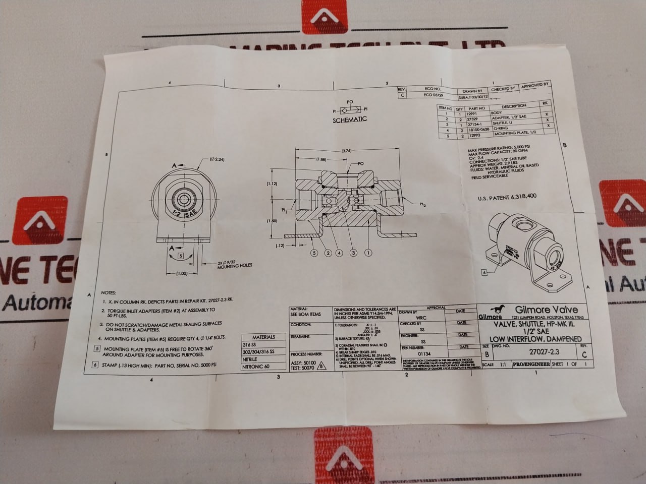 Gilmore 27027-2.3 Rk Shuttle Valve Repair Kit - Image 8